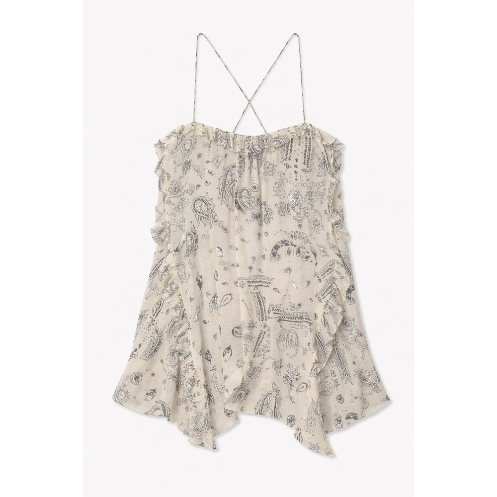 IRO Bamare White Paisley Ruffle Open Back Camisole Top Size 34 NEW